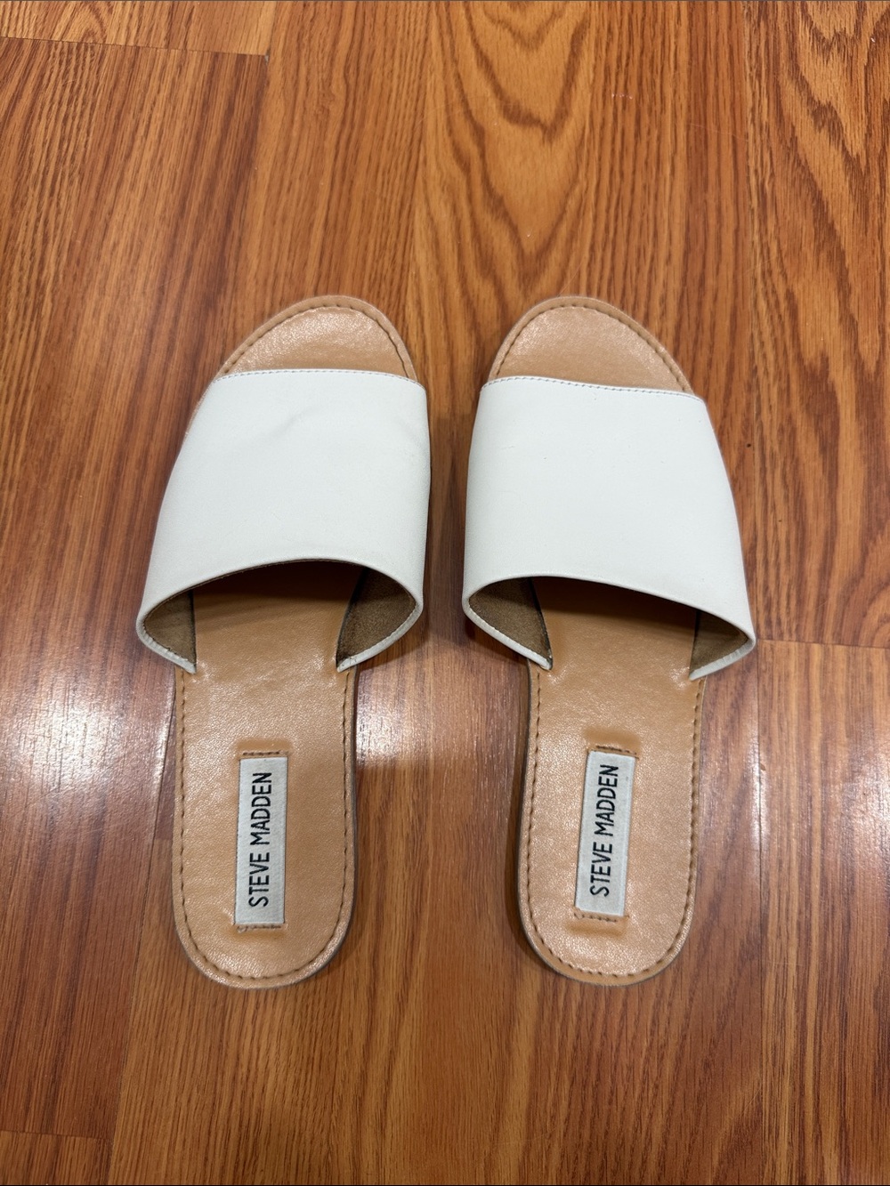 Steve Madden White Leather Slide Sandals